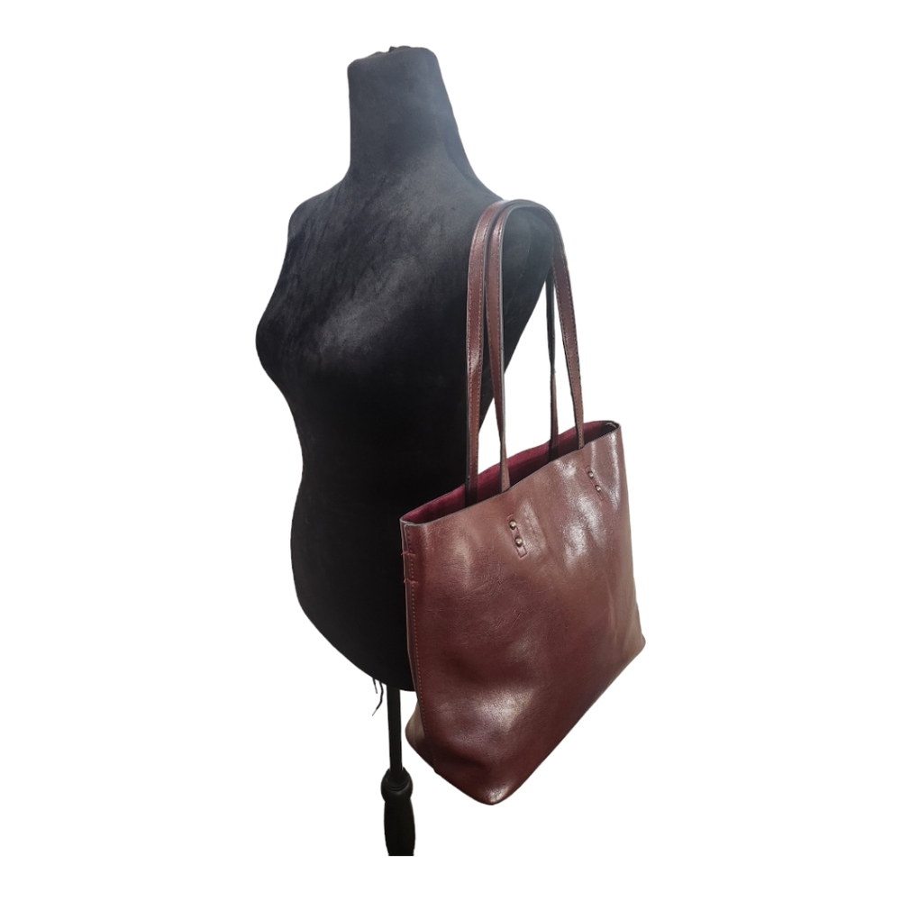 Leather Tote Bag, Solid Color (Maroon/Brown, Wine/Brown) NWOT